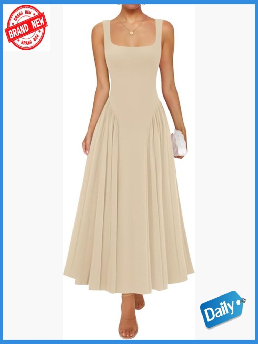 Sleeveless Square Neck Maxi Dress - Casual A Line Summer